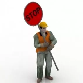 Worker With Stop Board 3d model