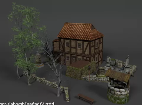 Medieval Ultimate House With Backyard 3d model Medieval Ultimate House With Backyard 3d model
