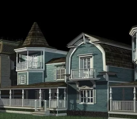 Blue House Suburbs Scene 3d model Blue House Suburbs Scene 3d model