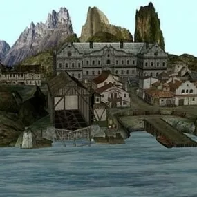 Island With A Village 3d model