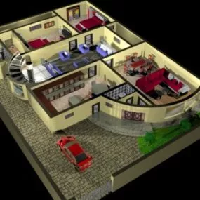 House Plan Interior With Furniture 3d model