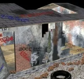 Worn Down House Building 3d model