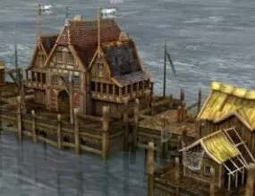 Water World Asian Building Scene 3d model