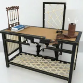 Retro Working Table Set 3d model