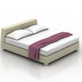Double Wooden Bed 3d model