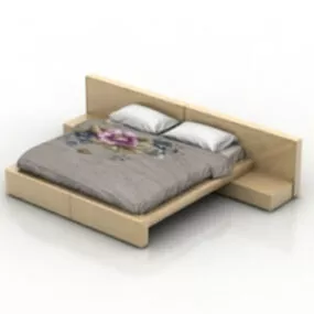 Double Wooden Bed 3d model