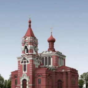Red Church Exterior Scene 3d model
