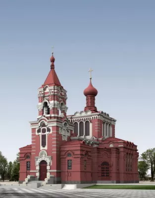 Red Church Exterior Scene 3d model Red Church Exterior Scene 3d model