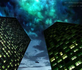 Night Scene Skyscrapers 3d model
