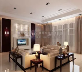 Spacious Living Design Interior Scene 3d model