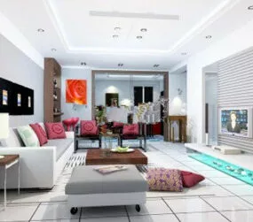 Comfortable Living Room Interior Scene 3d model