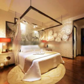 Warm Interior Bedroom Scene 3d model