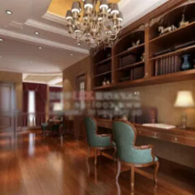 Wooden Study Room Interior Scene 3d model