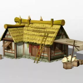Ancient Chinese Thatched Farmhouse 3d model