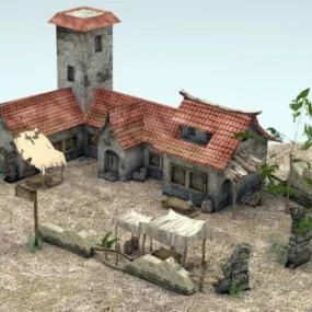 Asian Farmhouse Exterior Scene 3d model