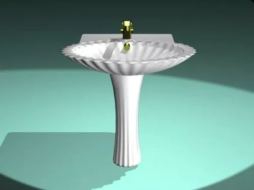 Antique Wash Basin With Curved Mirror 3d model