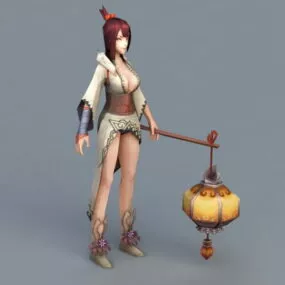 Japanese Girl Holding Lantern 3d model
