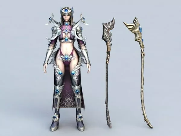Warrior Girl Mage With Staffs 3d model Warrior Girl Mage With Staffs 3d model