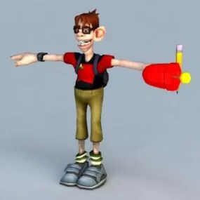 Cartoon School Student 3d model