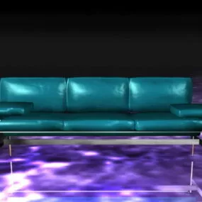 Blue Leather Settee 3d model