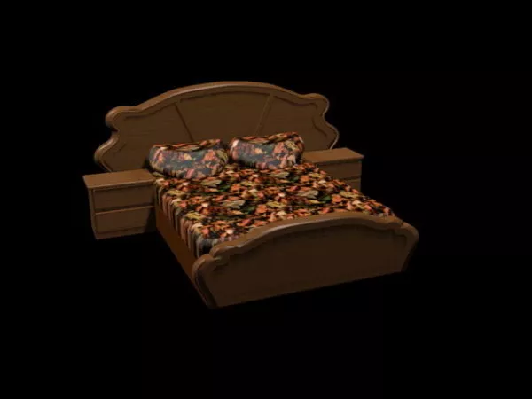 Rustic Wood Bed And Nightstands 3d model Rustic Wood Bed And Nightstands 3d model