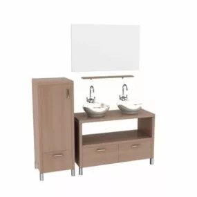 Wood Vanity And Cabinet 3d model
