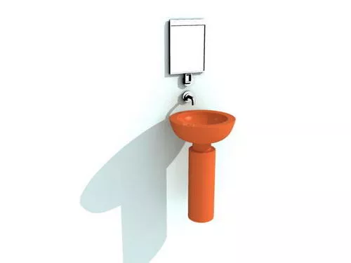 Washbasin With Square Mirror And Lamp 3d model