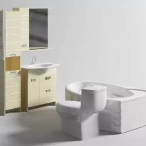 Bathroom Vanity With Tub And Toilet 3d model