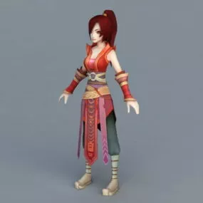 Red Anime Girl 3d model