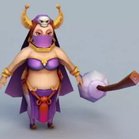 Cartoon Witch With Broom 3d model