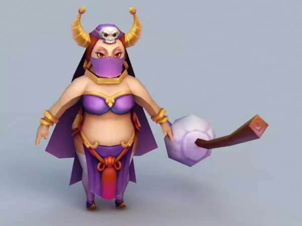 Cartoon Witch With Broom 3d model Cartoon Witch With Broom 3d model