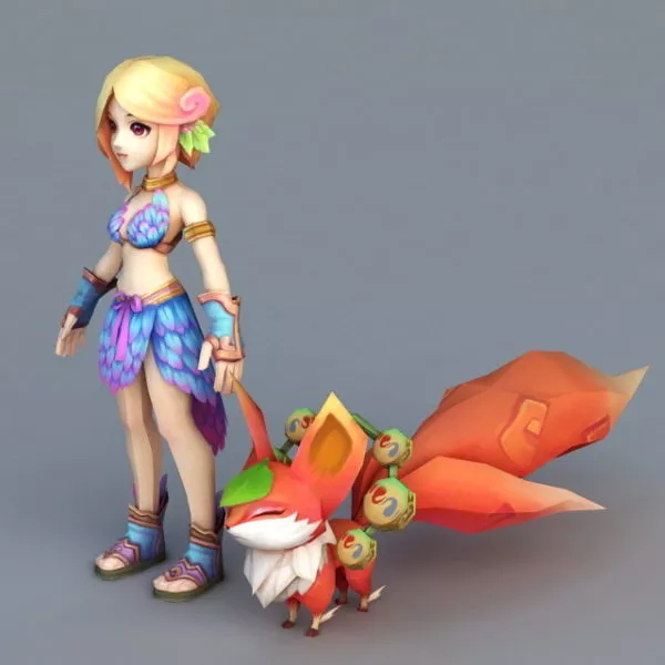 Low Poly Red Fox In Jungle 3d model