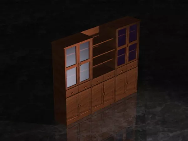 Brown Wood Bookcase Slide Door 3d model