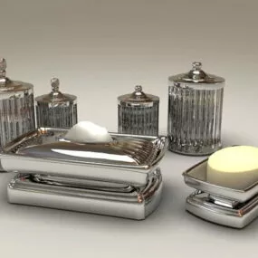 Silver Bathroom Accessory Set 3d model