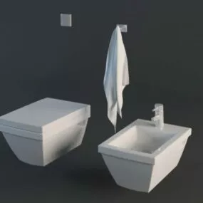 Toilet And Bidet Set 3d model