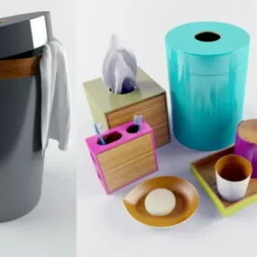 Bamboo Bathroom Accessories Sets 3d model