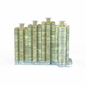 Apartment Block At Night 3d model