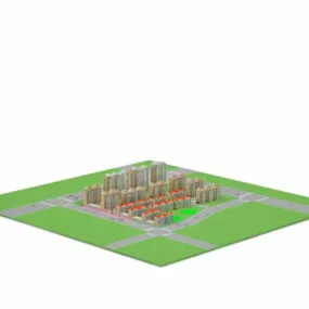 Flat Buildings In Residence District 3d model