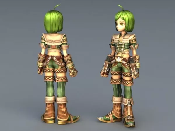 Green Anime Girl Fighter 3d model Green Anime Girl Fighter 3d model