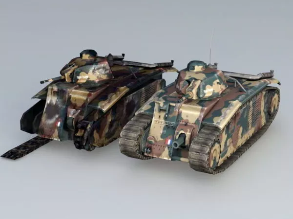 Char B1 Tank And Wrecked 3d model Char B1 Tank And Wrecked 3d model