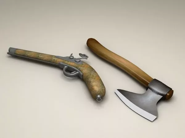 Gun And Axe 3d model Gun And Axe 3d model