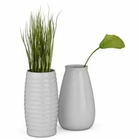 Plants In White Vase 3d model
