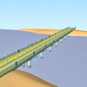 River Bridge With Streetlight 3d model