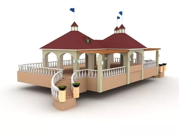 Gazebo With Bench Chair 3d model