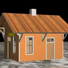 Wooden Vintage Train Station 3d model