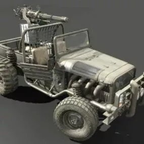 Old Military Pickup Truck Gun 3d model