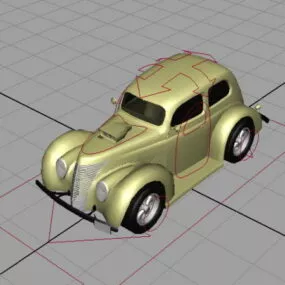Old Yellow Car Rigged 3d model