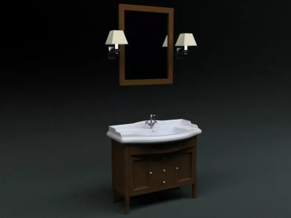 European Antique Washbasin With Mirror And Wall Lamp 3d model