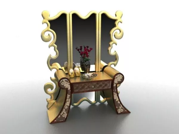Wood Dressing Table With Large Flat Miror 3d model