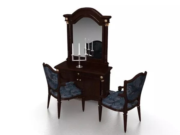 Bedroom Dressing Table With Rectangular Mirror 3d model